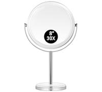 MIYADIVA Miroir grossissant 30x, miroir cosmétique avec grossissement et rotation à 360°, miroir cosmétique double face 1x et 30x, miroir de rasage pour salle de bain et chambre à coucher