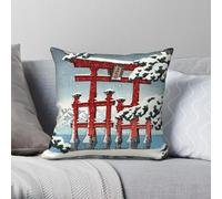 Miyajima Shrine In Snow By Hasui Kawase Taie d'oreiller carrée Polyester Lin Velours Décor créatif Taie d'oreiller Coussin de chambre