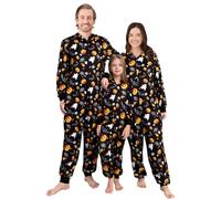 Miyanuby Pyjama d'Halloween assorti pour la famille avec capuche et fermeture éclair intégrale, 2 options d'impression effrayante pour maman, papa et enfants, vêtements de nuit amusants pour fête