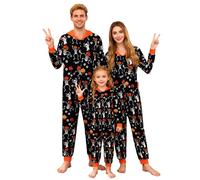 Miyanuby Pyjama d'Halloween assorti pour la famille avec capuche et fermeture éclair intégrale, 2 options d'impression effrayante pour maman, papa et enfants, vêtements de nuit amusants pour fête