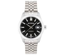 Miykon Montre minimaliste pour homme, date de réglage rapide, jubilé en | Lunette cannelée, lentille cyclope, marqueurs lumineux, acier inoxydable massif, boucle de sécurité, quartz japonais