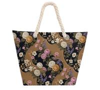 MIYMIYN Sac fourre-tout imperméable en corde - Sac de courses de plage imprimé avec poignées renforcées en chanvre, Fleurs rétro., size