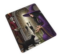MIYMIYN Tapis de souris de jeu d'horreur - Magnifique imprimé sorcière, tête de mort et chat noir - Tapis de bureau antidérapant - Peut être lavé directement (17,8 x 21,8 cm)