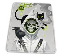 MIYMIYN Tapis de souris d'Halloween pour prévention des épidémies, motif tête de mort, chat noir et corbeau avec base en caoutchouc antidérapant et bords cousus, facile à nettoyer, motif d'horreur