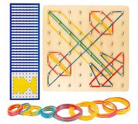 Miyobing Jouet Montessori Géoboard en Bois avec Cartes de Motifs et Rubber Band Épingles Pegboard avec Bande de Caoutchouc Puzzle de Forme Inspire l'imagination et la Créativité de l'enfant