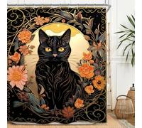 Miyotaa Rideau de Douche imperméable avec 12 Crochets Motif Chat Noir Gothique mystérieux Tarot Sorcière Fleur Plante Botanique 152 x 180 cm