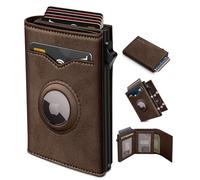 miyozi Airtag - Portefeuille pour homme, avec poche pour espèces, 2 fenêtres pour carte d'identité, 9 à 12 cartes, étui en métal fin et pop-up pour cartes de crédit avec fermeture magnétique, blocage