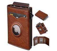 miyozi Airtag - Portefeuille pour homme, avec poche pour espèces, 2 fenêtres pour carte d'identité, 9 à 12 cartes, étui en métal fin et pop-up pour cartes de crédit avec fermeture magnétique, blocage