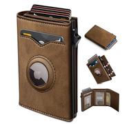 miyozi Airtag - Portefeuille pour homme, avec poche pour espèces, 2 fenêtres pour carte d'identité, 9 à 12 cartes, étui en métal fin et pop-up pour cartes de crédit avec fermeture magnétique, blocage