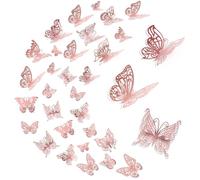 MIYUANGKJ Lot de 72 autocollants muraux 3D décoratifs en forme de papillon, pour chambre d'enfant, décoration murale amovible pour la maison, le mariage (or rose)