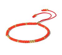 Miyuki Bracelet de perles de rocaille de 3 mm pour homme et femme - Bracelet tressé fin réglable - Boule dorée - Rouge
