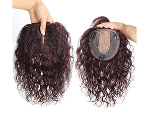 MIYYO Topper for Cheveux Courts Et Bouclés for Femme Toupet Cheveux Humains avec Frange Morceaux De Cheveux Brun Foncé 120% Densité Silk Base Wiglets Clip dans L'extension De Cheveux (Size : 30c