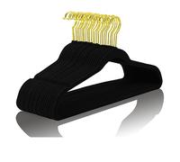 MIZGI Lot de 40 cintres en Velours de qualité supérieure Robustes - Cintres antidérapants en Velours Noir avec Crochets dorés - Cintres Peu encombrants