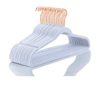 MIZGI Lot de 50 cintres en velours de qualité supérieure robustes - Cintres en feutre antidérapants - Cintres en velours bleu clair - Crochets or rose pour économiser de l'espace