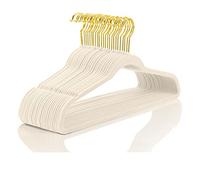 MIZGI Lot de 50 cintres en Velours Robustes et antidérapants, Fins, Ivoire, avec Crochets dorés, Peu encombrants, pour Les vêtements
