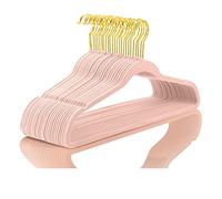 MIZGI Lot de 50 cintres en Velours Robustes et antidérapants, Fins, Rose pâle, avec Crochets dorés, Peu encombrants, pour Les vêtements