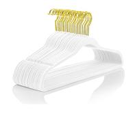 MIZGI Lot de 60 cintres en velours de qualité supérieure - Résistants - Antidérapants - Cintres fins en velours blanc - Crochets dorés - Cintres peu encombrants