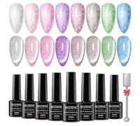 MIZHSE Cat Eye Lot de 8 vernis à ongles en gel UV CatEye avec stylo magnétique - Vernis à ongles UV - Paillettes Cat Eye Cel - Holographique - Aimant réfléchissant - Œil de chat - Gel Art Manucure