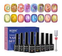 MIZHSE Cat Eye Lot de 8 vernis à ongles en gel UV Fruit Série - 8 couleurs - Longue durée - Glossy - Avec aimant - Gel UV/LED Soak Off - Pour salon de manucure - Design - Effet