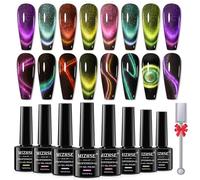 MIZHSE Cat Eye UV Gel Set, Ensemble de vernis à ongles 9D Cateye magnétique, 8 couleurs de vernis à ongles magnétique, Gel UV Cat Eye pour Nail Art DIY Salon, 7ml x 8