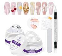 MIZHSE Lot de 2 flacons de gel 3D transparent et nacré blanc pour nail art, gel de construction solide, colle à ongles pour tips, extensions d'ongles et gel de modelage, 15 g