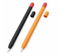 Mizi Lot de 2 coques en silicone compatibles avec A-pple Pencil 2e génération et A-pple Pencil Pro (2024), chargement USB/double robinet et fixation magnétique (noir/orange)