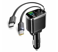 Mizi [Mise à niveau 2025] Chargeur de voiture rétractable 5 en 1, charge rapide de 69 W avec 2 cordons rétractables [Type-C], 2 ports de type C et 1 port de type A pour iPhone 16/15/14/13/12, Samsung