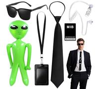 Mizijia Geheimagent Kit d'accessoires de costume pour adulte - Espion Carnaval Halloween : lunettes de soleil, cravate zippée, écouteur de renseignement, ID d'agent + porte-cartes pour cosplay et