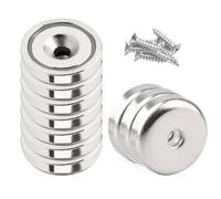 mizikuu 10 Aimants en néodyme avec trou, 15KG Force 25 x 7 mm aimant en pot fraisé avec vis pour Réfrigérateur Tableaux Blancs Bureau Cuisine Argent