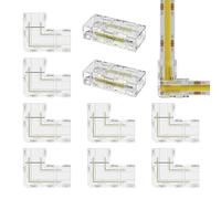 Mizikuu 10 Pièces Connecteurs Pour Ruban LED COB 2Pin 8mm, Connecteurs Type L/angle et Intermédiaires Transparent Gapless