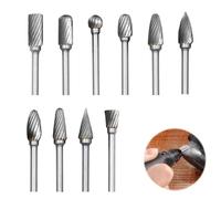 mizikuu 10 Pièces Fraises Rotatives, Jeu de Fraises en Carbure avec Tige de 1/8” Jeu de Fraises Rotatives Carbure de Tungstène Pour Bricolage, Polissage Métal, Gravure, Perçage, Sculpture sur Bois