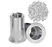 mizikuu 100 Pièces Insert M8, Écrous à Sertir Rivet Fileté en Acier Inox M8 Ecrou Insert Filetés Tête Plate Écrous à Riveter Aveugle Rivet Fileté pour Métal Plastique, 14 mm x 18 mm