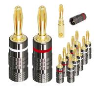 mizikuu 12 Pièces Fiches Bananes, 24K Connecteur Plaqué Or 4,5 mm Fiche Banane pour HiFi Haut-Parleur AV Stéréo Home Cinéma Audio Fil, 6 Rouge Et 6 Blanc