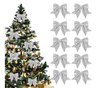 mizikuu 12 Pièces Noeud De Noël, Nœuds Décoratifs en Tissu Scintillant pour Noël Mini Nœud Papillon pour Décorations de Sapin de Noël, Mariages, Emballage de Cadeaux Ornements, Argenté