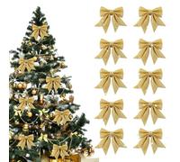 mizikuu 12 Pièces Noeuds de Noël, 12X15 CM Noeud de Ruban de Noël Noeuds de Paillettes Arcs de Noël Sapin Ornements Decoration pour Cheminée, Guirlande, Sapin de Noël, Boîte-Cadeau, Doré