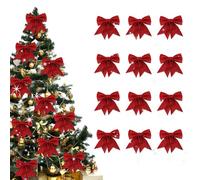 mizikuu 12 Pièces Noeuds de Noël, 12X15 CM Noeud de Ruban de Noël Noeuds de Paillettes Arcs de Noël Sapin Ornements Decoration pour Cheminée, Guirlande, Sapin de Noël, Boîte-Cadeau, Rouge