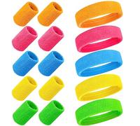 mizikuu 15 Pièces Bandeau Fluo Annee 80 Accessoire, Bandes de Transpiration Set Serre-Poignets Sport Bandeaux Sweatbands Année 80 et 90 Rétro pour Carnaval Soirée pour Homme et Femme