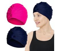 mizikuu 2 Pièces Bonnet de Bain, Bonnets de Bain pour Femme, Bonnets De Bain Plissés avec Élasticité Réglable, Bonnet De Natation Protection Cheveux Chapeau De Bain pour La Plage, Spa, Baignade
