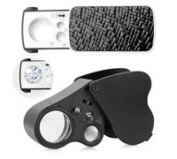 mizikuu 2 Pièces Loupe de Bijoutier, 30X 60X 90X Loupe de Poche Pliable Loupe Yeux Bijoutiers Illuminée avec LED et UV Lampes pour Diamants Bijoutiers Pièces de Monnaie Timbre Roche, Noir
