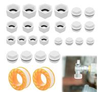 mizikuu 24 Pièces Bouchon Plomberie Set, 1 1/2 3/4 Pouce Plastique Bouchons Arrivee d'eau Robinet Filetage Intérieurs et Extérieurs avec Joints en Caoutchouc et Bande de Jointure