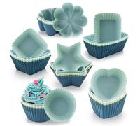 mizikuu 24 Pièces Moules à Muffins En Silicone, Moules à Pâtisserie En Silicone Réutilisables Et Antiadhésifs 6 Types de Moules Sans BPA Moules à Gâteaux Pour Gâteaux,Crème Et Pudding