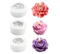 mizikuu 3 Moules en Silicone Pour Fleurs,Moules Pour Bougies et Transparents en Forme de Pivoines,Moule en Silicone Roses et œillets,Idéal Pour Créer des Bougies Parfumées