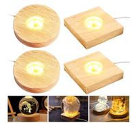 mizikuu 4 Pièces Socle Lumineux LED en Bois, Ronde et Carrée Socle Coloré avec USB Base Lumineuse Support Base d'affichage de bureau Socle de lampe Led pour Cristal Verre Acrylique et Bijoux en Résine