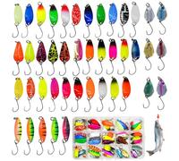 mizikuu 43 Pièces Cuillères de Pêche à la Truite, Truite Cuillère Spinner Clignotants Leurres Cuillères avec Boîte Trout Spoons Hameçon pour la pêche à la Truite