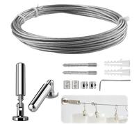 mizikuu 5m Tringle à Rideaux Kit, Câble en Acier pour Rideau Fil de Suspension pour Photo Fil de Suspension en Acier Inoxydable pour Suspendre Rideau Vêtements Photos Extérieur Intérieur, Argent