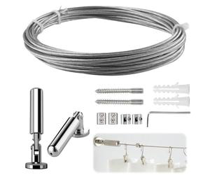 mizikuu 5m Tringle à Rideaux Kit, Câble en Acier pour Rideau Fil de Suspension pour Photo Fil de Suspension en Acier Inoxydable pour Suspendre Rideau Vêtements Photos Extérieur Intérieur, Argent
