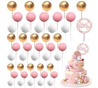 mizikuu Balle Gâteau Topper, 46 Pièces Mini Topper de Gâteau Multifonctionnel Cupcakes Toppers Balle Topper à Gâteau d’Insert DIY pour Gâteau d'anniversaire, Mariage, Fête(Or Rose Blanc)