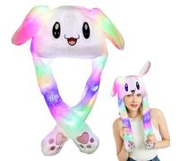 mizikuu Bonnet Oreille Qui Bouge, Chapeau de Lapin en Peluche LED Bonnet avec Oreilles Mobiles Chapeau Mignon avec Airbag pour d'Animal Cosplay Halloween Carnaval Cadeau Pâques, Blanc