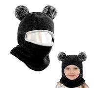 mizikuu Cagoule Bébé, Bonnet Thermique Tricoté Chapeaux avec Double Pompon Bébé Chapeau d'hiver avec Doublure en Polaire Chaud Cache Oreilles pour Filles en Bas âge et Garçons de 2 à 7 Ans