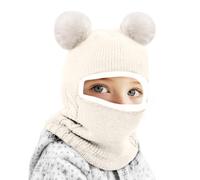 mizikuu Cagoule Bébé, Bonnet Thermique Tricoté Chapeaux avec Double Pompon Bébé Chapeau d'hiver avec Doublure en Polaire Chaud Cache Oreilles pour Filles en Bas âge et Garçons de 2 à 7 Ans